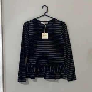 Ruffled black and white striped shirt